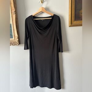 Eileen Fisher Black 3/4 sleeve 100% silk stretch Women's Dress XS